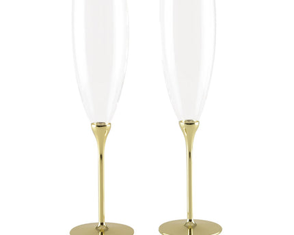 Set van 2 glazen champagne fluiten te voet in gouden metaal