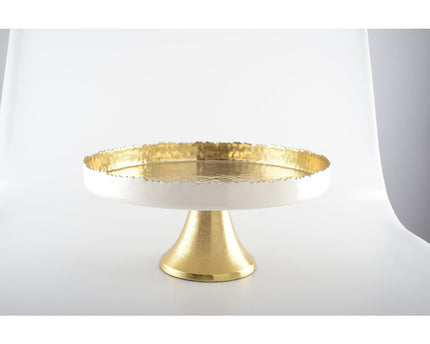 Witte en gouden cakeschotel op voet 30x30x12,5 cm