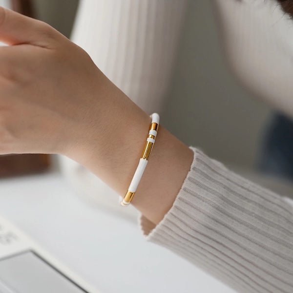 Stapelbaar geëmailleerde armbanden-wit, zwart n groen