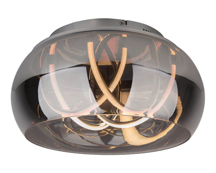 LED -plafondlicht "Malou" Ø 45 cm, 23,5 cm hoog, gemaakt van metaal, rookglas, geïntegreerde LED's, warm wit