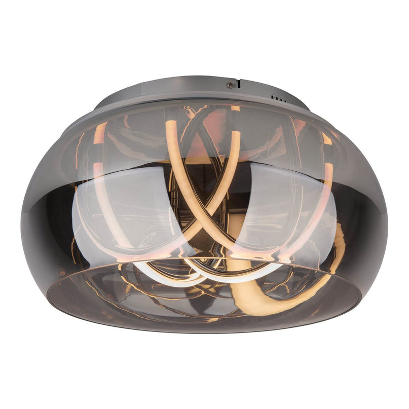 LED -plafondlicht "Malou" Ø 45 cm, 23,5 cm hoog, gemaakt van metaal, rookglas, geïntegreerde LED's, warm wit