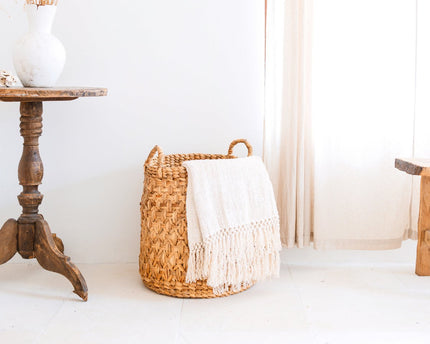 Rond geweven wasmand – Boho plantenmand – wasmand bruin – grote mand van waterhyacint RAJA (3 maten Ø 35/40/50 cm)