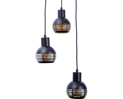 3-zits hanglamp "Casco" hangende lamp gemaakt van metaal in zwart en goud, met E27-versies. Stijlvolle verlichting voor woonkamer, eetkamer of keuken.