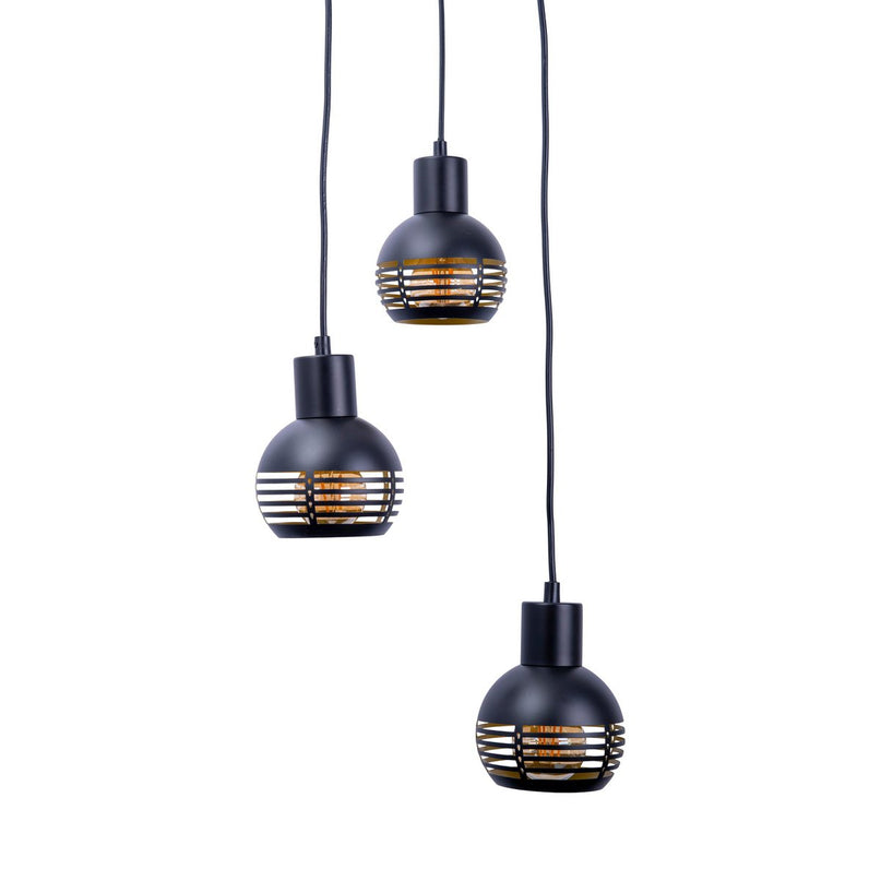3-zits hanglamp "Casco" hangende lamp gemaakt van metaal in zwart en goud, met E27-versies. Stijlvolle verlichting voor woonkamer, eetkamer of keuken.