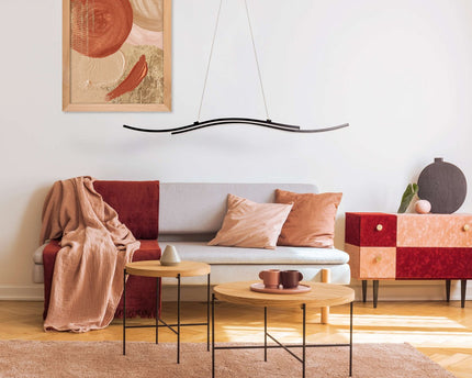 LED hanglamp "onda", hanglamp gemaakt van metaal en plastic in zwart, met stevig ingebouwde LED's, verlichting voor woonkamer, eetkamer of kantoor, 96 cm lang