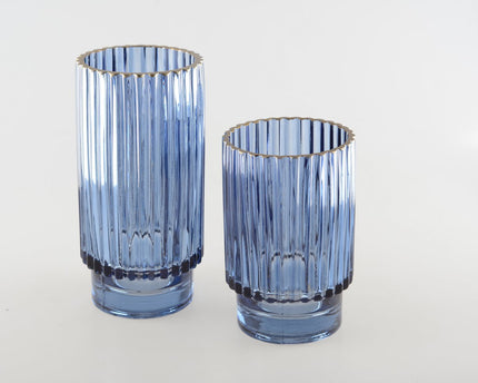 Blauwe vaas donkere rand vergulde h.20 cm