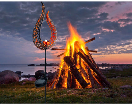 LED Solar Earth Spit "Flame" -outer en Spit gemaakt van metaal en plastic in bruin, met geïntegreerde LED