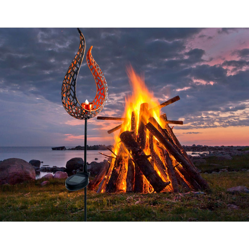 LED Solar Earth Spit "Flame" -outer en Spit gemaakt van metaal en plastic in bruin, met geïntegreerde LED