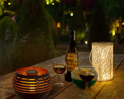 LED Decoratief-solar tafellicht, 16 cm hoog voor buiten, gemaakt van zwart metaal en plastic, met geïntegreerde LED