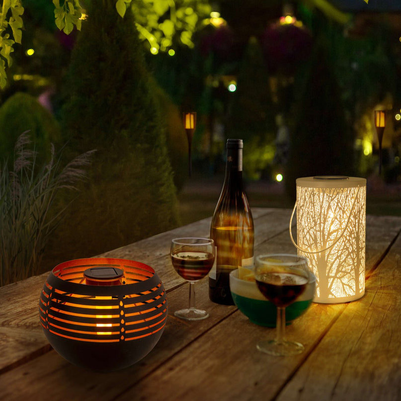 LED Decoratief-solar tafellicht, 16 cm hoog voor buiten, gemaakt van zwart metaal en plastic, met geïntegreerde LED