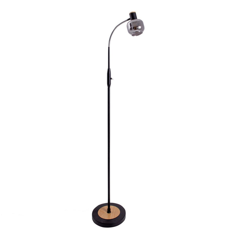 Glas-stand-lamp "Fumoso", vloerlamp gemaakt van metaal en glas in zwart, met E14-aansluiting, voor eetkamer, woonkamer, hal of kantoor, vloerlamp binnen, 150 cm hoog.
