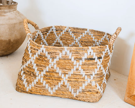 Boho wasmand – vierkante plankmand – geweven opbergmand – plantenmand – decoratieve mand gemaakt van bananenvezel GANDARIA (2 maten)
