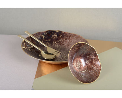 Bruine kom met gouden rand 20 cm