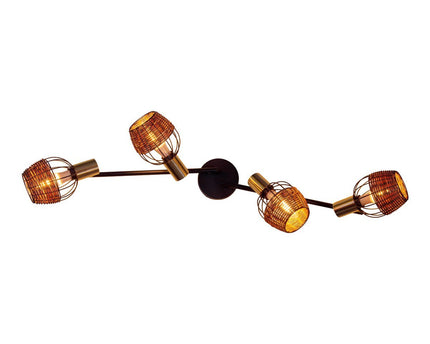 4 plafondlamp "Corbis", metalen plek in zwart en goud, met E14 -aansluiting, voor eetkamer, woonkamer, gang of kantoor, plafondlamp, 78 cm lang