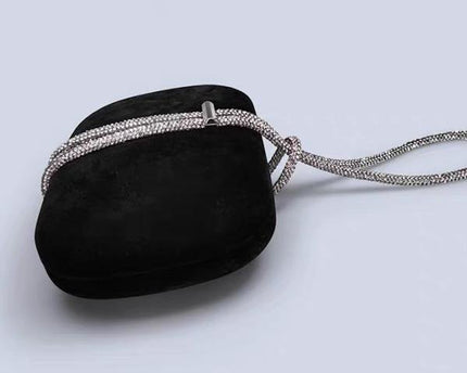 Luxe zwart fluwelen feestclutch-fonkelende diamanten riem