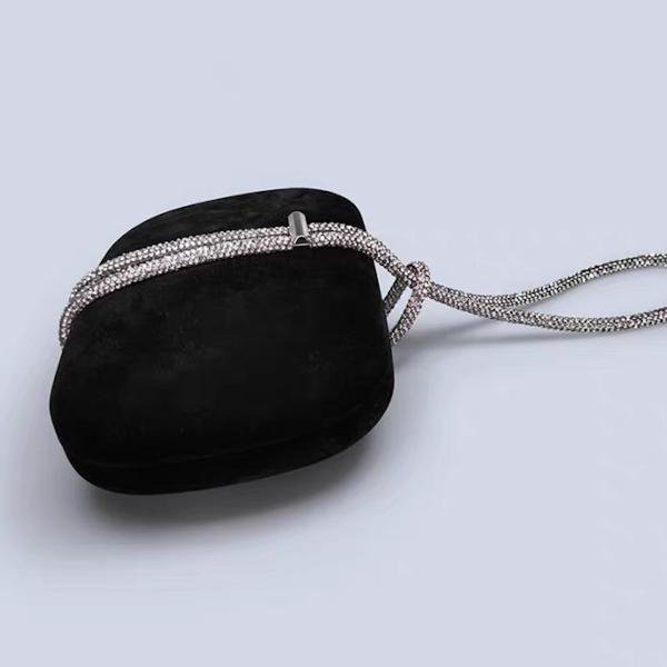Luxe zwart fluwelen feestclutch-fonkelende diamanten riem