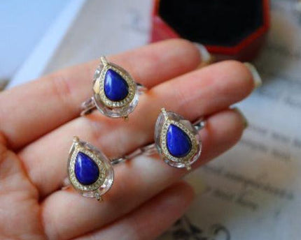 Lapislazuli peer-cut heldere kwartskristalring