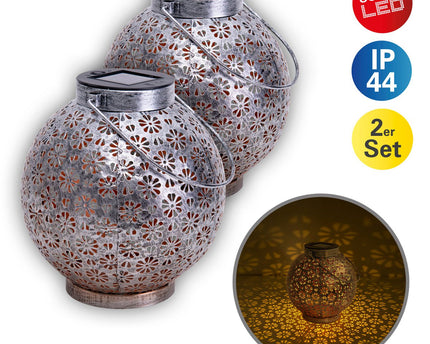 2 Set LED Decoratie Zonnelicht Ø 18 cm Buiten Decoratie gemaakt van metaal in zilver met geïntegreerde LED's