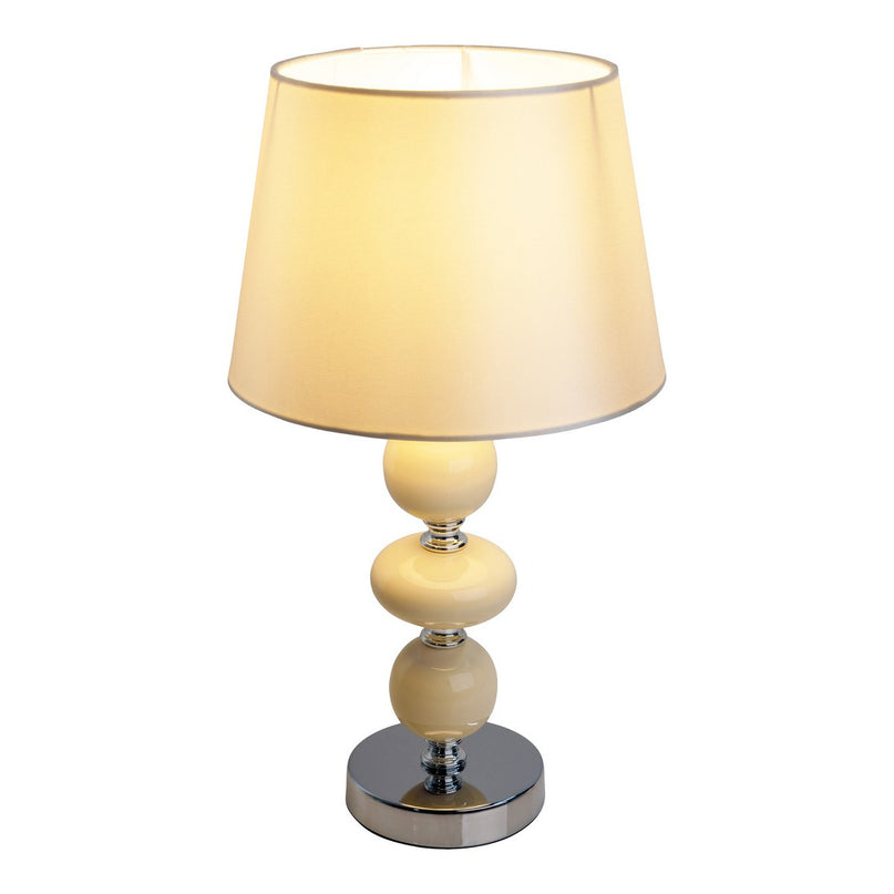 Keramische tafellamp "Araga" 36 cm hoog, tafellamp gemaakt van metaal, keramiek, met tekstbladen, beige, met E14 -aansluiting, verlichting voor eetkamer, woonkamer, gang of kantoor