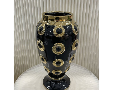 Gouden grote vaas met 4 cirkels H46cm (CV11619-17zwart zwart)