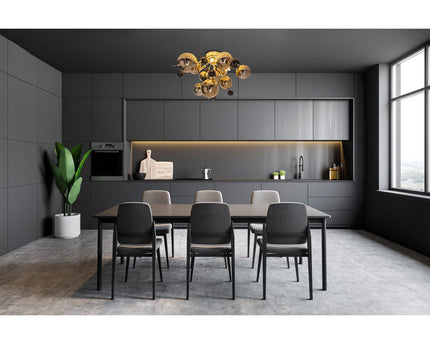 Plafondlamp "explosie" goud gemaakt van metaal en glas, G9 -versies, plafondlamp voor eetkamer, woonkamer, gang of kantoor, Ø57 cm