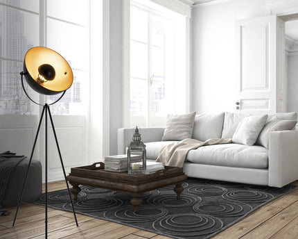 Staande lamp driekbende "Bernice", vloerlamp gemaakt van zwart en goud met E27-aansluiting, verlichting voor woonkamer, eetkamer of kantoor