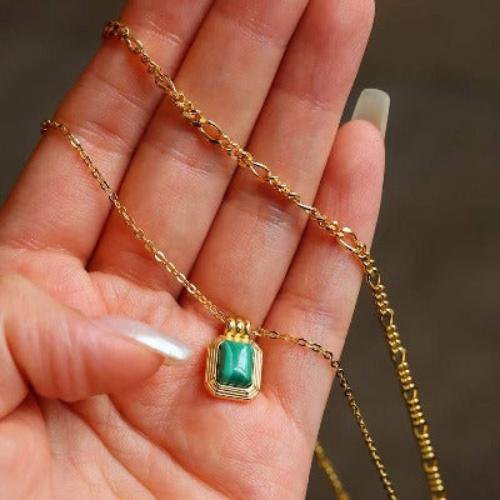 Malachiet hanger ketting met dubbele ketting
