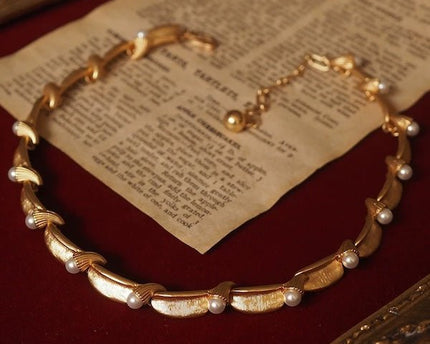 Vintage geïnspireerde parel lint ketting