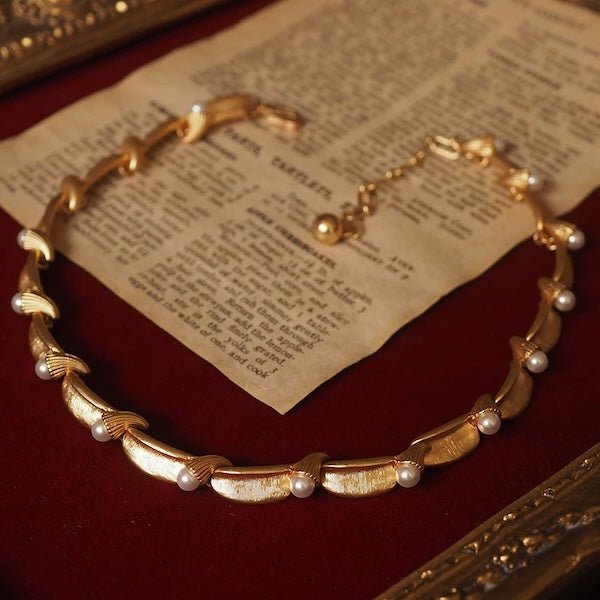 Vintage geïnspireerde parel lint ketting
