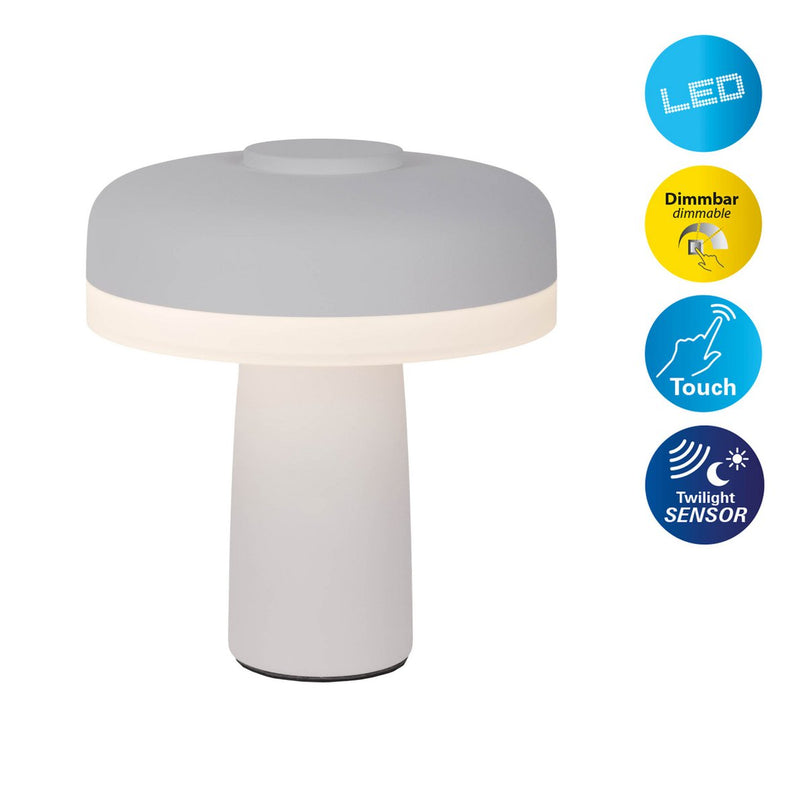Draadloos tafellicht "Pilu", 16,5 cm hoog, boven Ø van 15 cm, metaal in wit, wit plastic, geïntegreerde LED's, 280 lumen, dimpelbaar door aanraaksensor, warm wit wit