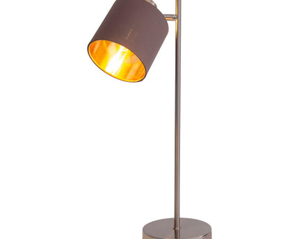 Tafellamp "Maron" gemaakt van metaal-satine-meter met stof paraplu's in bruin, met E14-aansluiting, lamp voor woonkamer, eetkamer, gang en kantoor, tafellamp 51 cm hoog