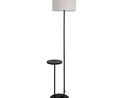 Staande lamp met geïntegreerde "tordis" -tafel gemaakt van zwart metaal en natuurlijk wit textielmateriaal, 157 cm hoog, E27
