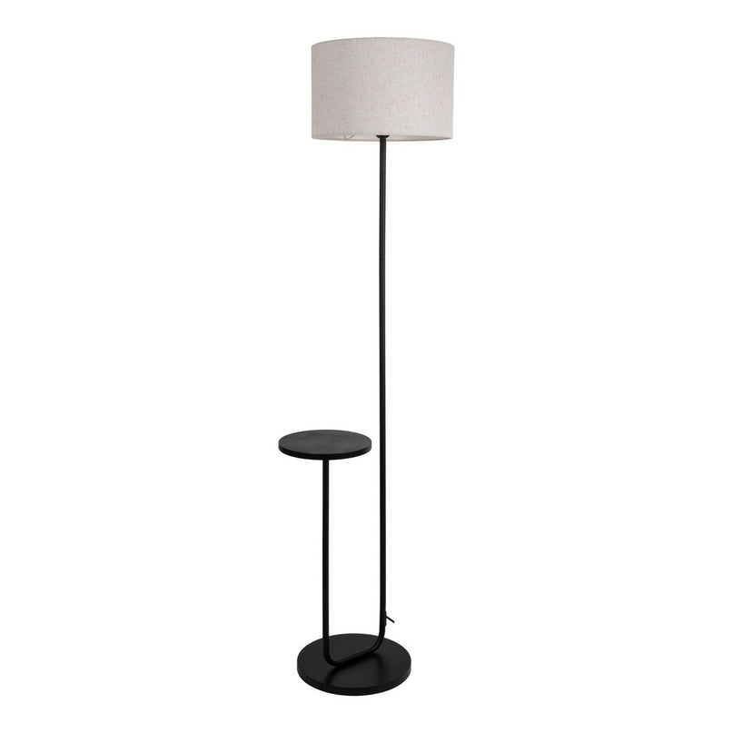 Staande lamp met geïntegreerde "tordis" -tafel gemaakt van zwart metaal en natuurlijk wit textielmateriaal, 157 cm hoog, E27