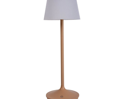 Zonne -batterijlamp "EMMI" 38 cm hoog, paraplu Ø 13 cm, metaal in amandel en wit plastic, voor de buitenruimte, dimable CCT.