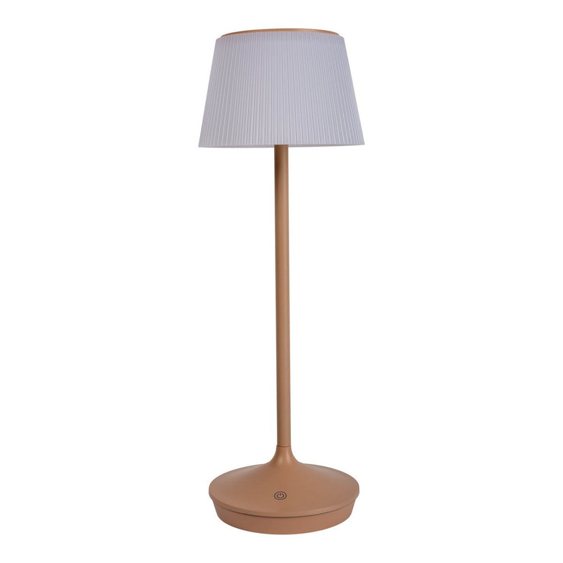 Zonne -batterijlamp "EMMI" 38 cm hoog, paraplu Ø 13 cm, metaal in amandel en wit plastic, voor de buitenruimte, dimable CCT.