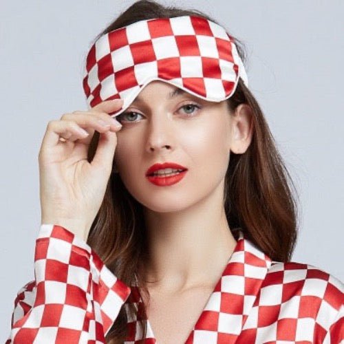 100% zijde ontspanningsslaapmasker-19 mm-bandjes op schaakbordpatronen-oversize