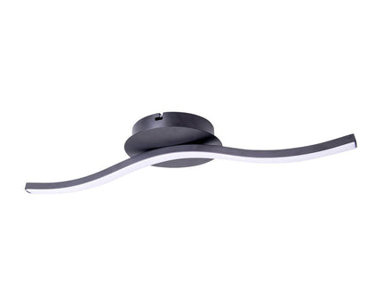 LED-wand/plafondlicht "Onda", metalen plafondlamp en plastic in het zwart, met stevig ingebouwde LED's, verlichting voor woonkamer, kantoor of nachtkastje 45 cm lang
