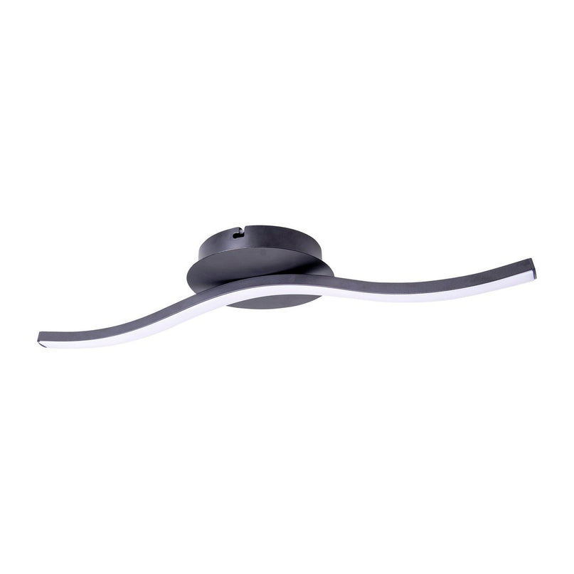 LED-wand/plafondlicht "Onda", metalen plafondlamp en plastic in het zwart, met stevig ingebouwde LED's, verlichting voor woonkamer, kantoor of nachtkastje 45 cm lang