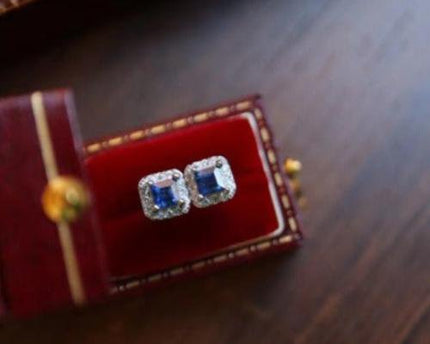 Fancy Square Saffier Gem -oorbellen