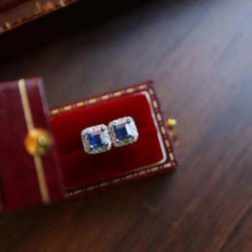 Fancy Square Saffier Gem -oorbellen