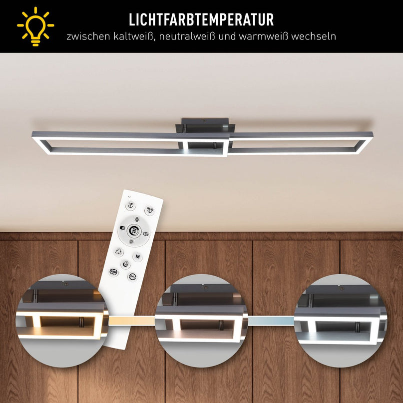 LED CCT-plafondlamp + RGB-backlight "Bantry" met veel functies, 115 cm lang, inclusief afstandsbediening