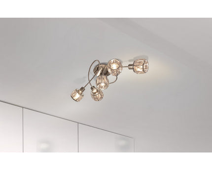 5-geleide plafondlicht "Josefa", metalen plafondlamp en glas in roestvrijstalen look, met E14-versie Filamentlampen inbegrepen, voor woonkamer, eetkamer, hal of gang 61 x 36 x 21 cm