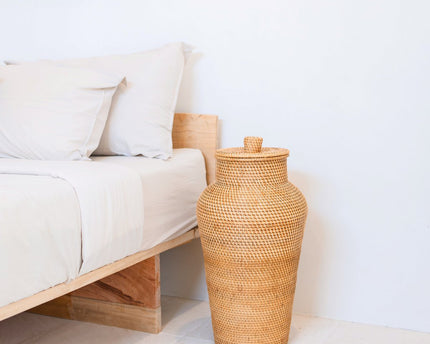 Geweven rotan vaas rond – grote boho decoratieve vaas – vaas hoog en smal – vloervaas handgemaakt van natuurlijke vezels (Ø 30 cm) KIDUNG