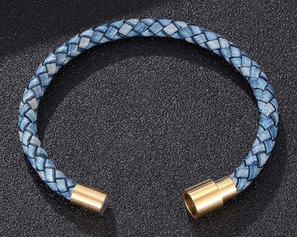 Gevlochten lederen herenarmband-gouden gesp