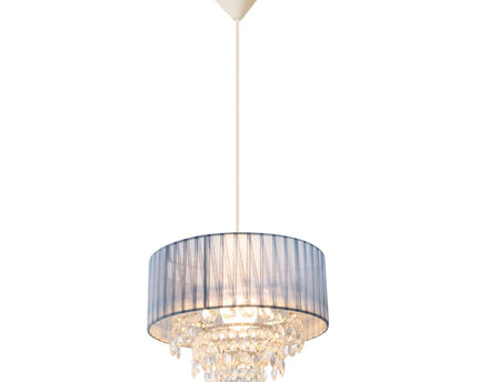 Deko hanglamp "Crystallo", hanglamp gemaakt van metaal, transparant plastic en grijs textielmateriaal, E27 -aansluiting, voor eetkamer, woonkamer, gang of kantoor, 30 cm diameter