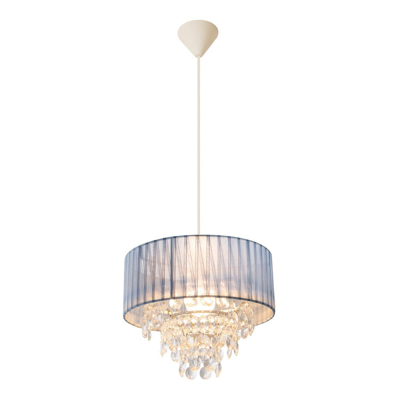Deko hanglamp "Crystallo", hanglamp gemaakt van metaal, transparant plastic en grijs textielmateriaal, E27 -aansluiting, voor eetkamer, woonkamer, gang of kantoor, 30 cm diameter