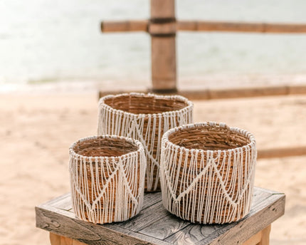 Kleine Zeegrasmand ORIS | Ronde bloemenmand | Geweven Boho-mand | Plantenmand | Plantenbak | Macramé mand