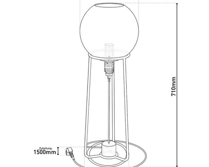 Tafellamp "Stelo", moderne tafellamp gemaakt van zwart metaal en rookglas, E27 -aansluiting, 71 cm hoog, voor eetkamer, woonkamer, gang of kantoor,