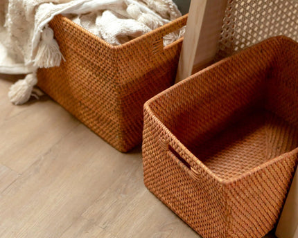 Plankmand gemaakt van rotan Krantenmand Opbergmand Bruin Handgeweven decoratieve mand WARSA (3 maten)