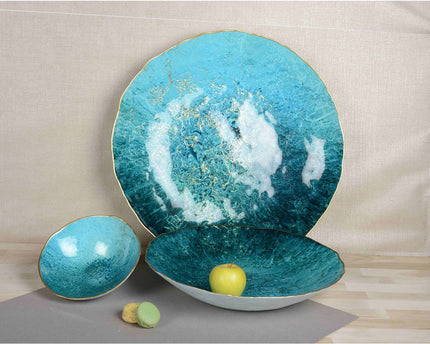 Turquoise gesneden met gouden rand 50 cm